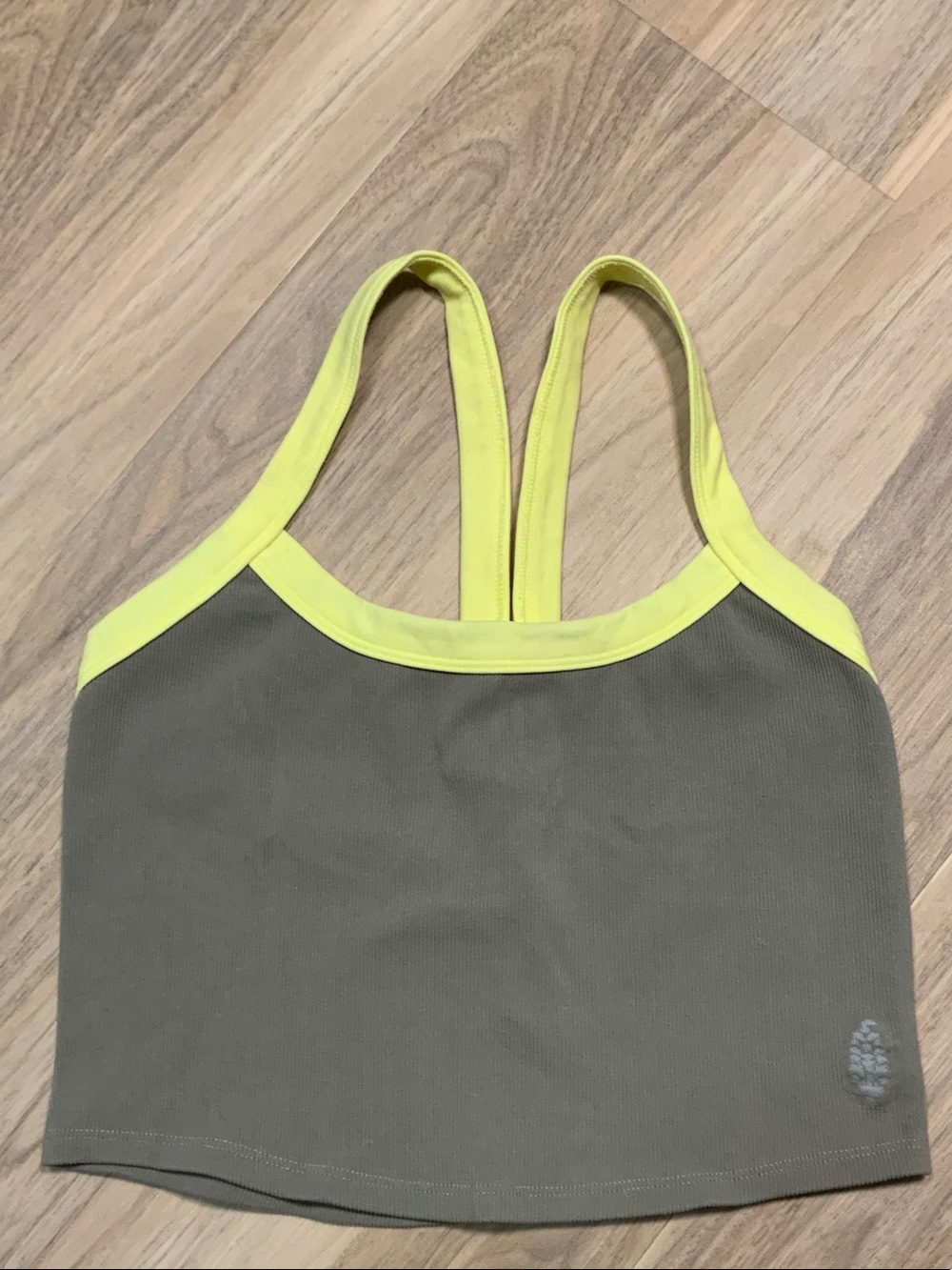 FP Movement by Free People Olive and Neon Yellow Cropped Sport Tank
